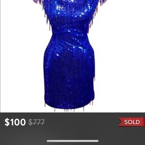 NADINE PETITE•ROYAL BLUE BEADED SEQUIN DRESS
